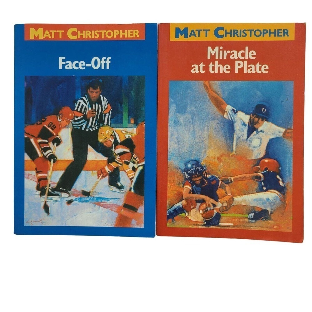5/$15 2 Kids Sports Books Face Off Miracle at Plate Hockey Baseball Christopher